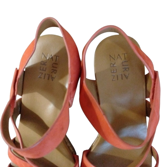 Naturalizer Orange Platform Wedge Sandals Strappy Leather Sandals Size 8.5 - Picture 5 of 11